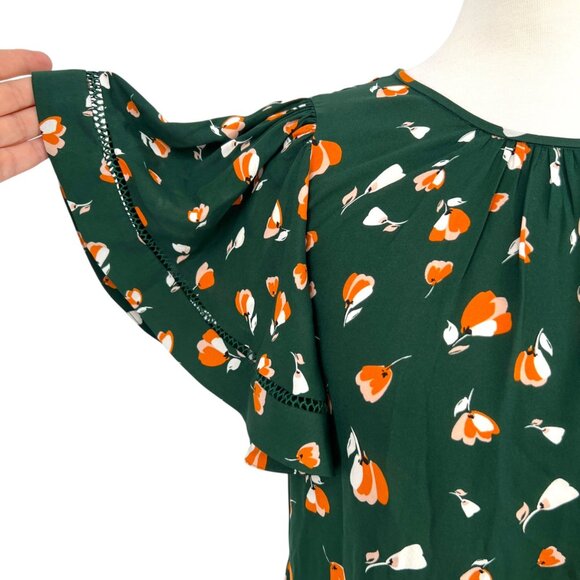 Ann Taylor Green Floral Ruffled Flutter Sleeve Blouse Size XS - Picture 5 of 10